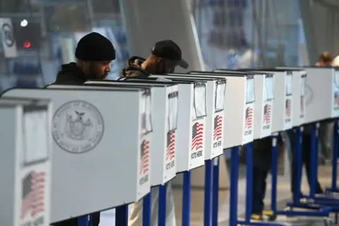 Erik Pendzich/REX/Shutterstock People cast their vote at the Brooklyn Museum on 5 November 2024 in New York City