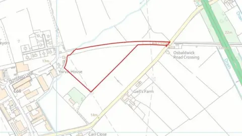 LDRS A map showing the area mapped out with a red line, between Yorvik House and Osbaldwick Road Crossing