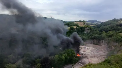Fire in former quarry in Matlock