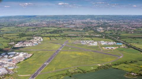 An aerial view of Gloucestershire Airport on the outskirts of Cheltenham