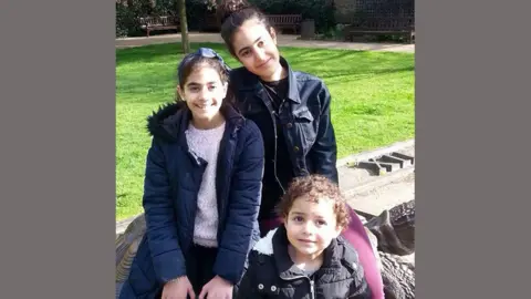 Sisters Fatima, 11, Mierna, 13, and Zainab, three