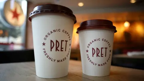 Reuters Shot showing two Pret A Manger coffee cups 