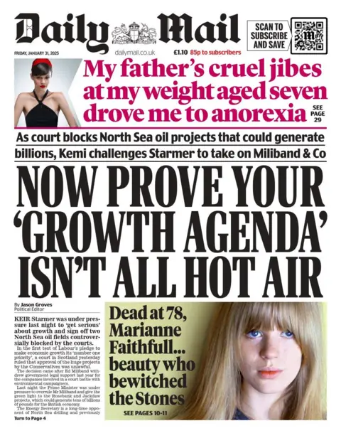 Daily Mail front page 31 January 2025