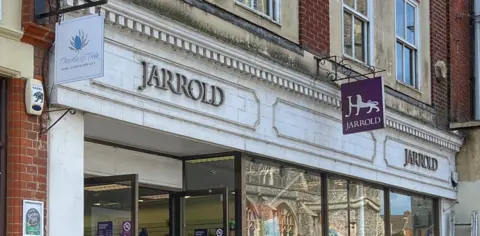 Close up of Jarrolds store wording in Cromer