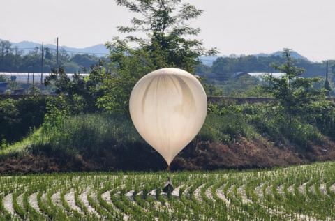 On 29 May, a balloon believed to have been sent by North Korea carrying various objects including what appeared to be trash and excrement was spotted over a rice field at Cheorwon, South Korea