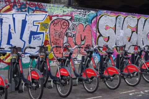 Getty Images A docking station with Santander Cycles on Brick Lane on the 20th of January 2024, London