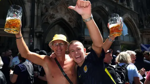 PA  Scotland fans at Marienplatz central square, Munich