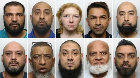 West Yorkshire Police A grid of ten custody photos arranged in two rows, each showing a different man or woman facing the camera against a neutral background.