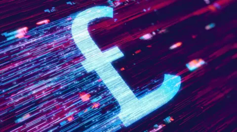 Getty Images A pound symbol on a blue and red graphic. It looks as if it is moving at speed.