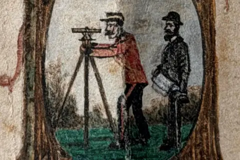 Maggie O'Farrell Closer look at the detail on the map shows O'Farrell's great great grandfather with a British soldier in a red coat looking through a theodolite
