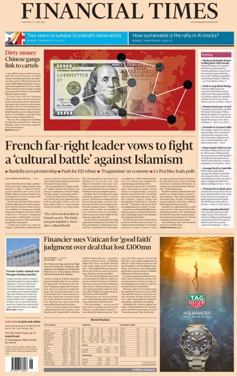 Financial Times: French far-right leader vows to fight a 'cultural battle' against Islamism