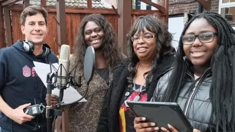 Applied Stories Fin Kennedy (left) with Elizabeth Badu, Saundra Glenn and Daysha Badu (from left to right)