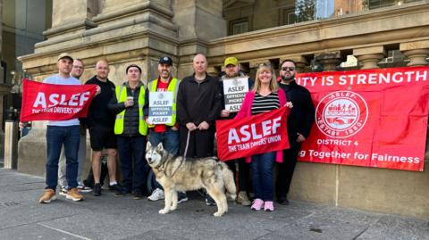 Members of the Aslef union on the picket line outside Newcastle station