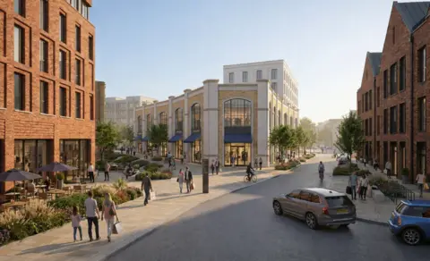 Rioja Estates/Willmott Dixon A visualisation of what the North Quay revamp could look like, with large buildings and people travelling on bikes, cars and foot.