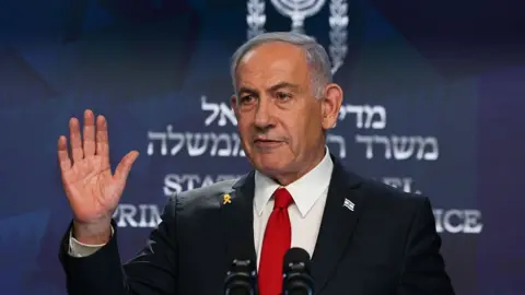 Israeli Prime Minister Benjamin Netanyahu gives a press conference in Jerusalem on 21 May 2025.