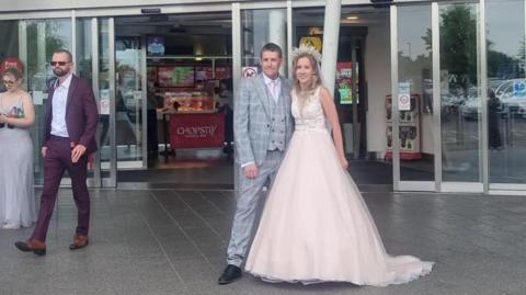 A bride and groom at Cobham Services