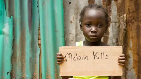 Getty Images Child holding a sign that reads "malaria kills"