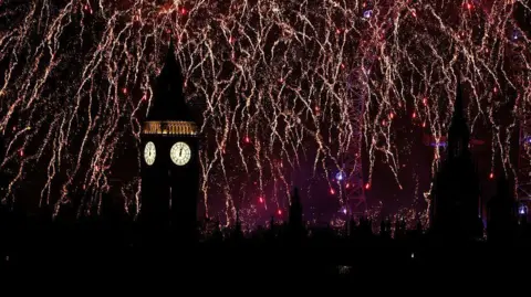 AFP via Getty Images Fireworks around Big Ben. 