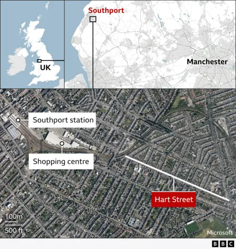 A visual journalism map of Southport in relation to the United Kingdom