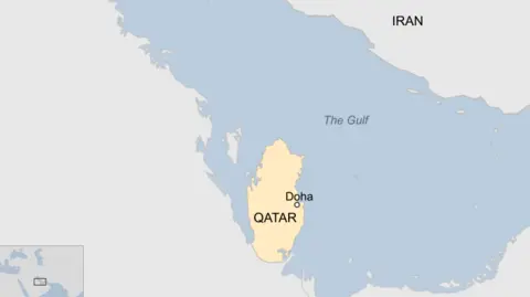 BBC A map showing Qatar and its capital Doha, as well as Iran and the Gulf