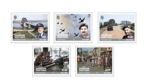 Isle of Man Post Office five colourised images on stamps depicting Operation Market Garden