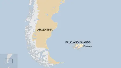 Map of Falkland Islands and Argentina