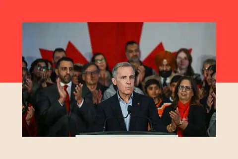 Getty Images Mark Carney officially announcing his bid for the federal Liberal Party leadership 
