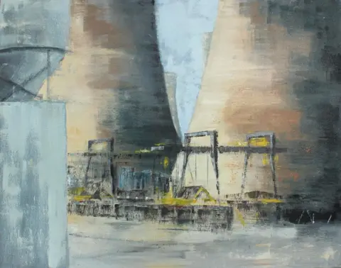 Roy Young Roy Young's painting of two cooling towers at Ratcliffe-on-Soar power station