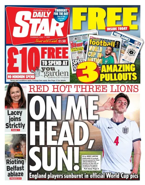 The headline on the front page of the Daily Star reads: "On me head, sun!"