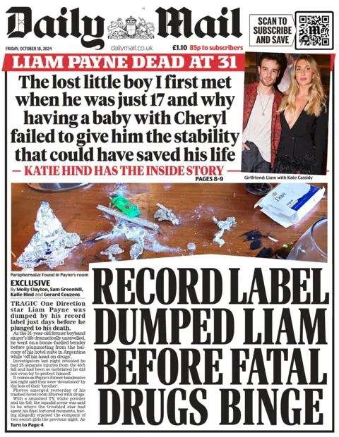 The Daily Mail front page. The headline reads 