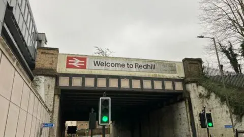 BBC Welcome to Redhill sign