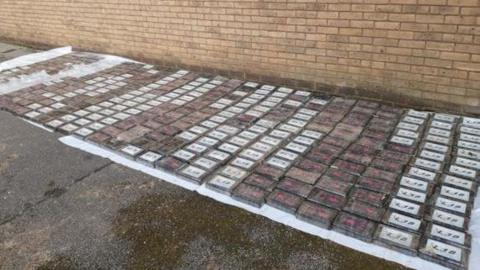 half a tonne of cocaine laid out on the floor