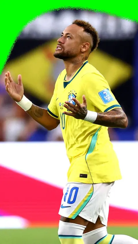 Neymar Jr looks up at the crowd as he comes off the bench to play for Brazil in the 2026 World Cup