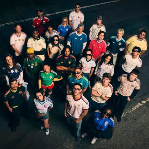 Adidas Group shot of models in the new Adidas World Cup away kits