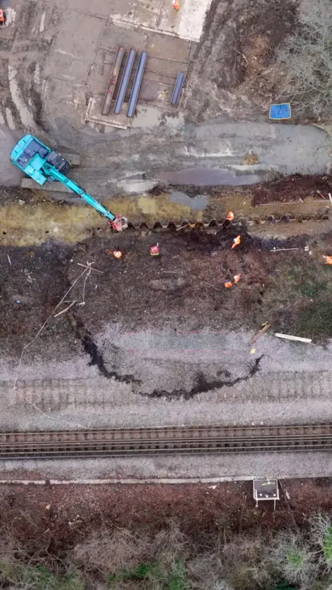 An aerial view of the landslip.
