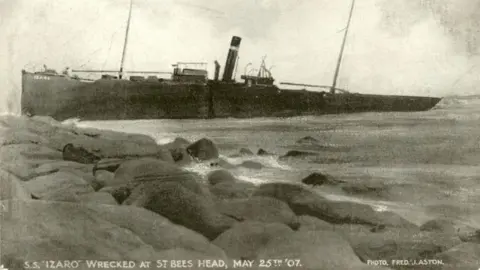 Doug Sim/St Bees Parish Council A black and white image of the Izaro shipwreck at St Bees.