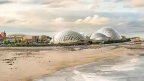 Eden Project Artist's impression showing three domes on coastline