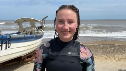 Shaun Whitmore/BBC Jodie Granger-Brown at East Runton beach