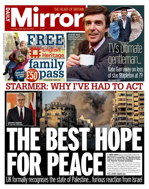 "The best hope for peace" reads the headline on the front page of the Daily Mirror.