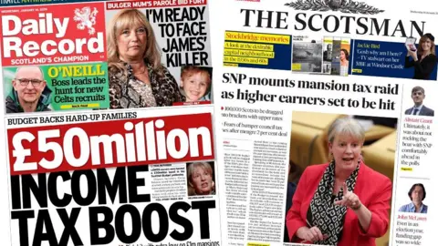 Front pages of the Daily Record and Scotsman