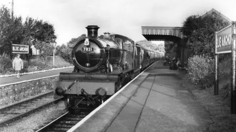 West Somerset Railway Association A steam engine stationary at Blue Anchor railway station in Somerset