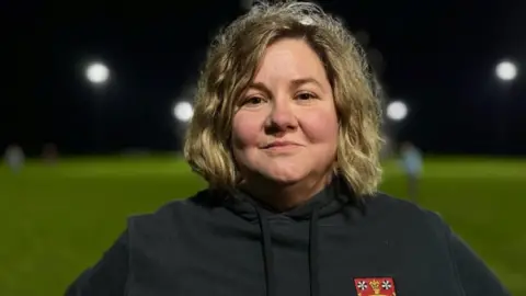 Martin Giles/BBC Rugby player Ali Elsley at a rugby training ground in Cambridge