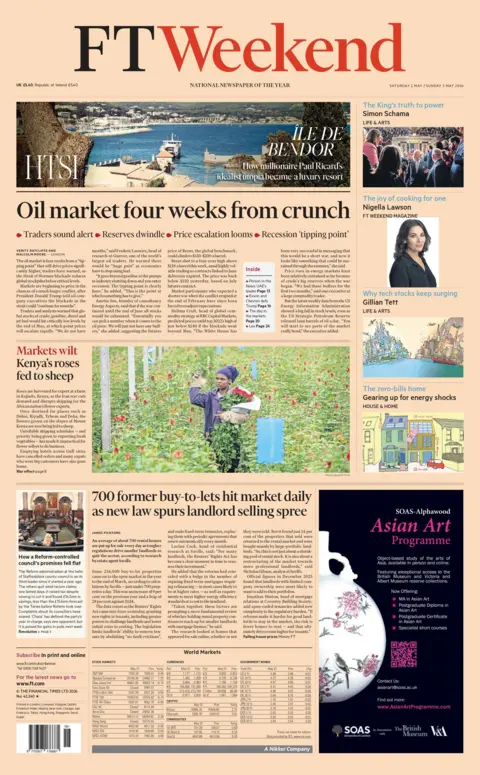 "Oil market four weeks from crunch," reads the headline on the front page of the FT Weekend.