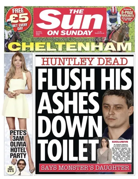 The front page of the Sun reads: "Flush His Ashes Down Toilet."