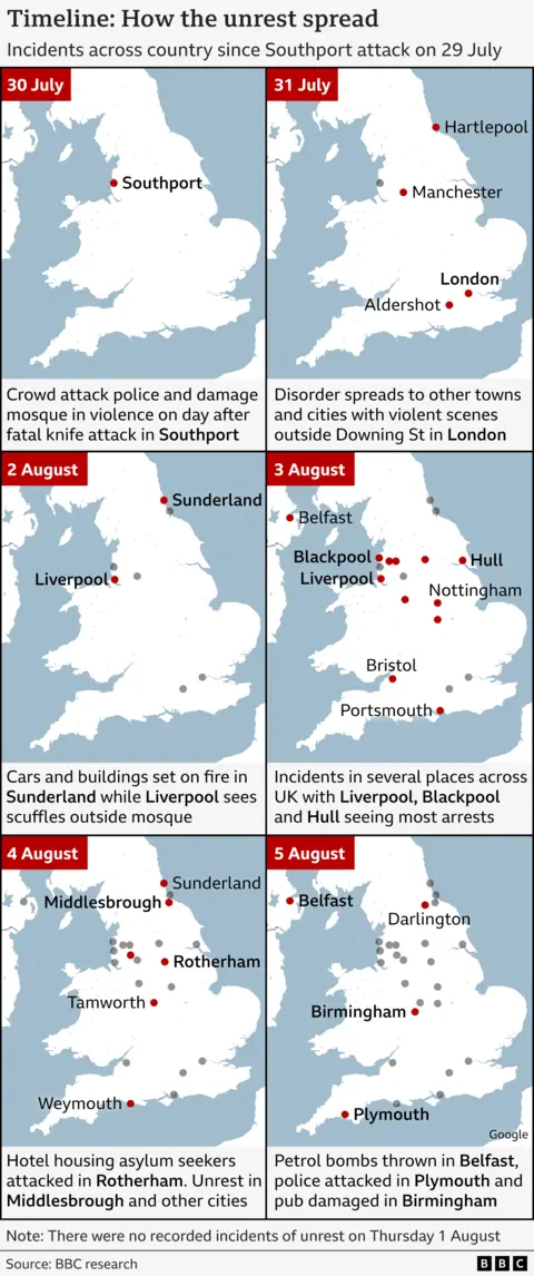 A map showing how the unrest spread