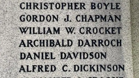 William Crocket's name on the Cheapside Street memorial