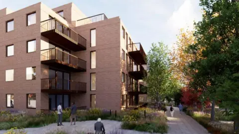 A computer generated image of what some of the new housing will look like.