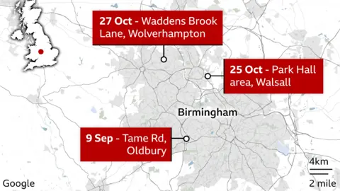 A map showing the areas women had been attacked