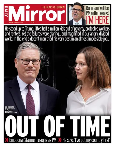 "Out of time," reads the headline on the front page of the Daily Mirror.