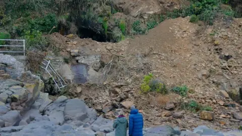 Malcolm Richards Rockfall site at the Coppet Hall section of the path near Saundersfoot